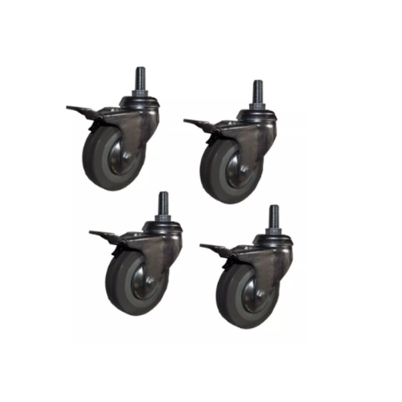 4 Ruedas Giratorias De Goma 75mm Con Freno. Perno Rosca 4 Ruedas Giratorias De Goma 75mm Con Freno. Perno Rosca