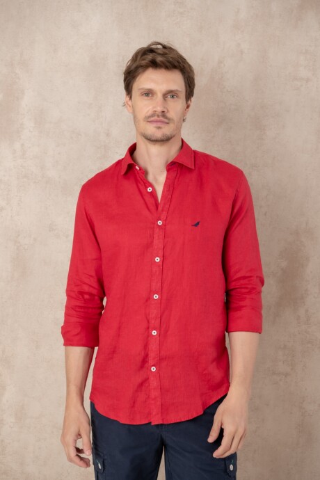 Camisa Lino Short Collar Roja