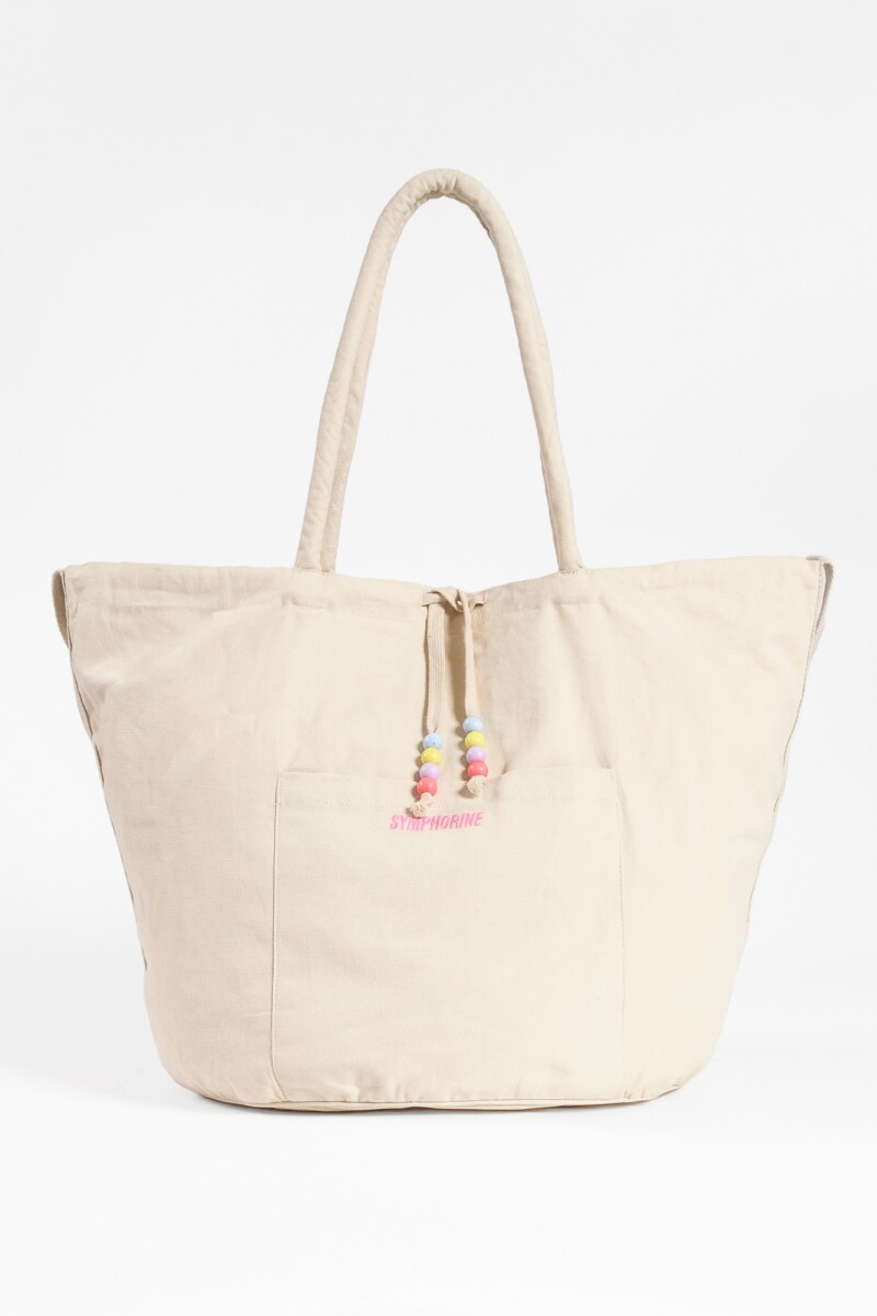 Bolso tote mostacillas beige