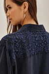 Camisa Wide Tencel Flowers Azul