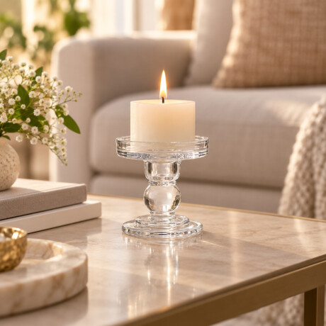 Candelabro Portavelas de Vidrio Transparente 8.6cm Candelabro Portavelas de Vidrio Transparente 8.6cm