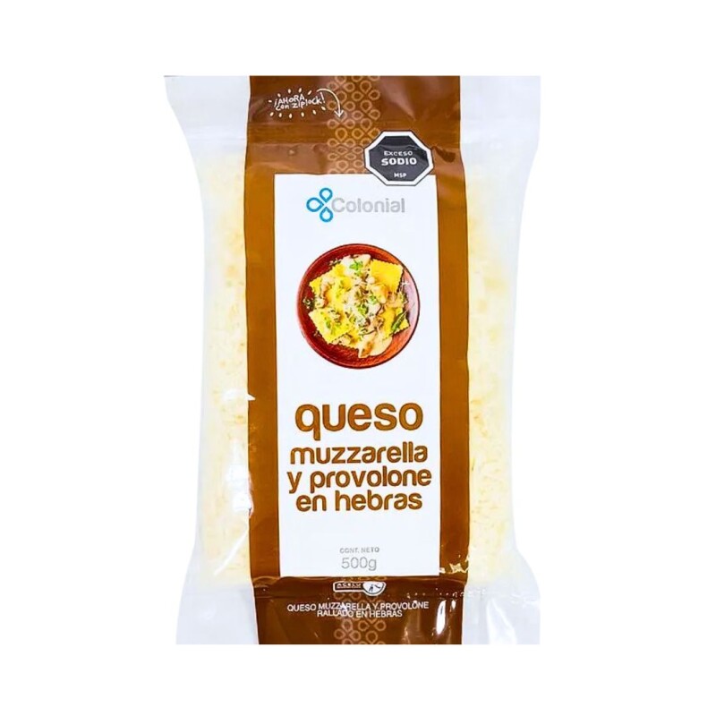 Queso en Hebras Muzzarella y Provolone Colonial - 500 g Queso en Hebras Muzzarella y Provolone Colonial - 500 g