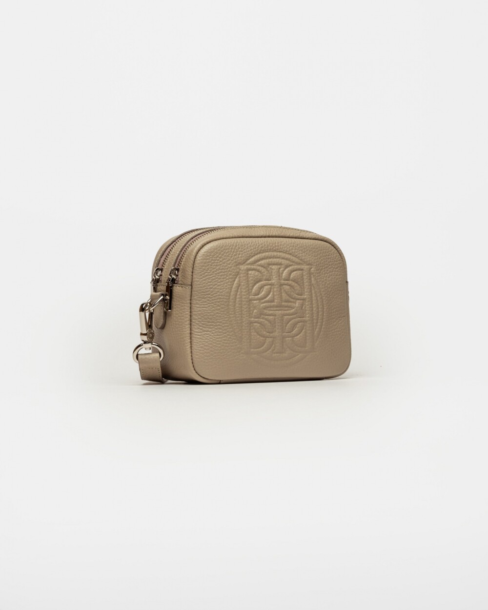 Bandolera Eterial en cuero graneado Taupe Niquel