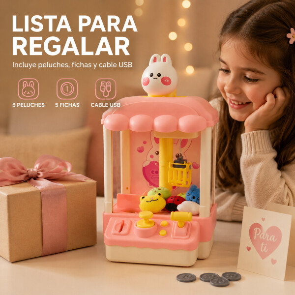 Máquina Infantil Grúa Agarra Juguetes Peluches Con Sonido Variante Color Rosa