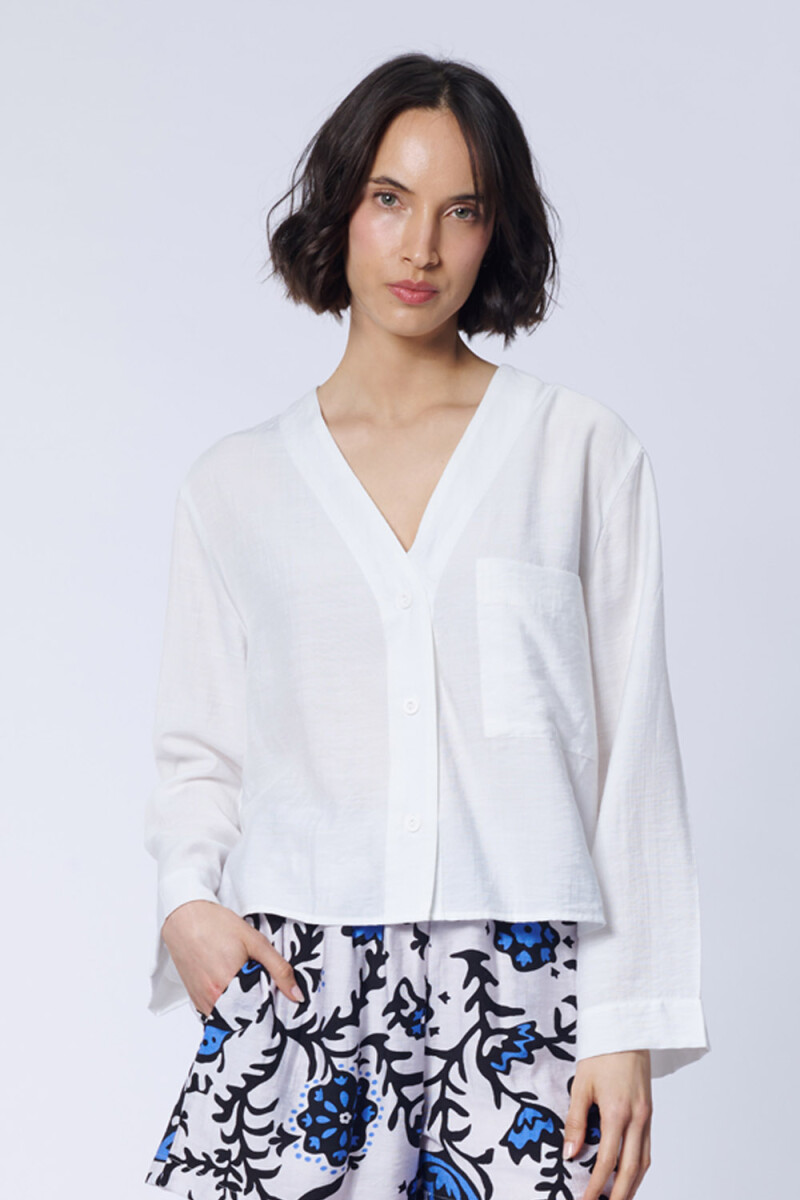 Camisa cuello v Blanca