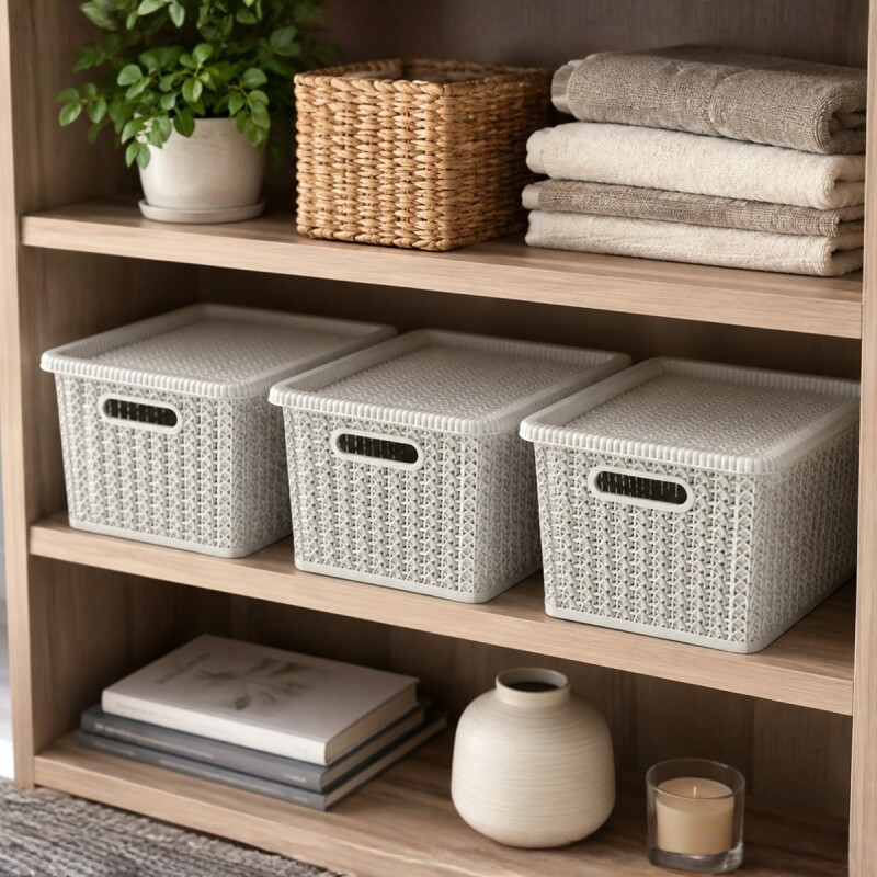 Set x3 caja organizadora simil ratán 5L BLANCO