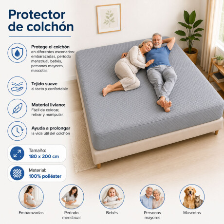 Protector Cubre Colchón Pillow Impermeable 180x200cm Gris