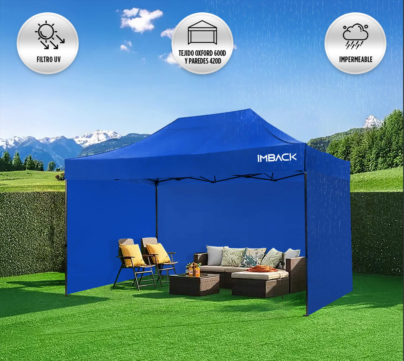 Gazebo Plegable con Paredes 3x4,5 Para Playa o Jardín Autoarmable Color Azul 