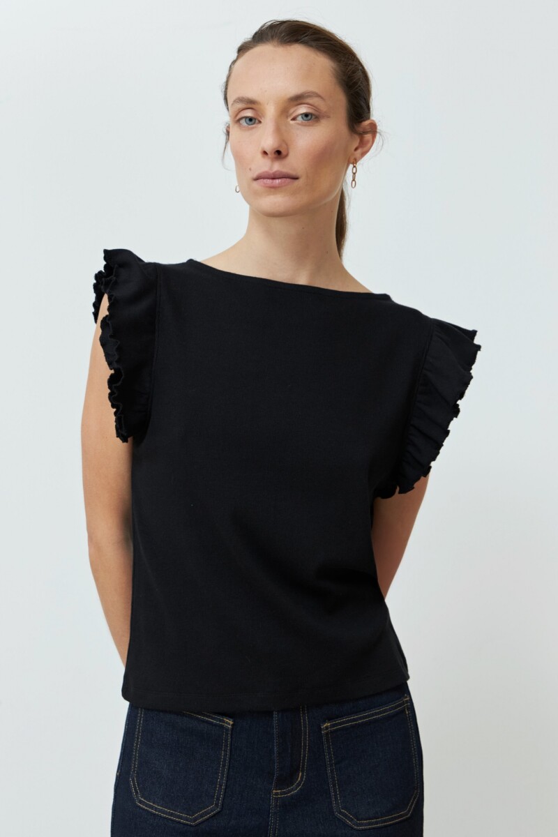 Top canalé con volados negro