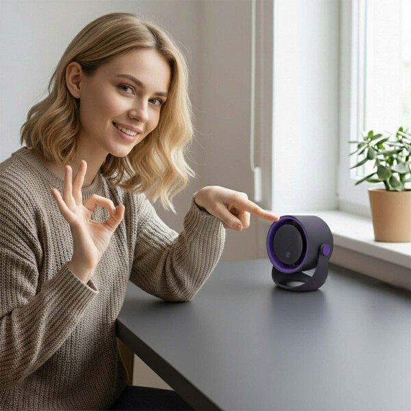 Ventilador Escritorio Recargable Batería 360 5 Velocidades Color Negro