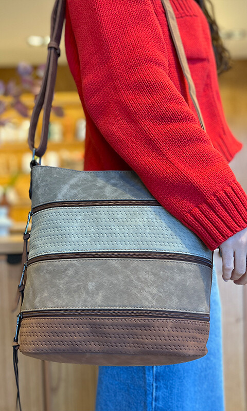 BANDOLERA MORRAL BUDAPEST PLOMO, CEMENTO, TOSTADO Y HABANO