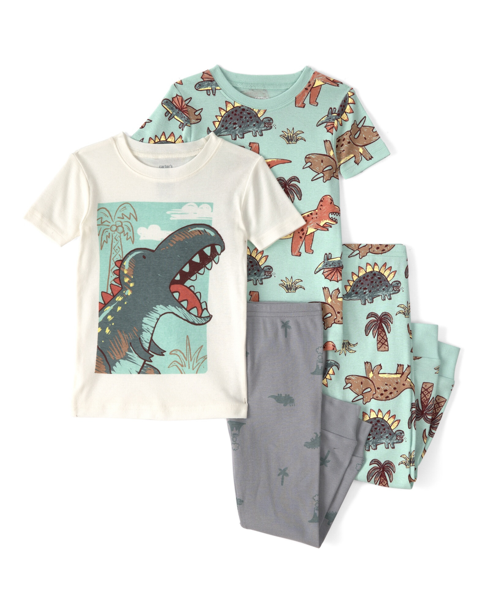 Pijama cuatro piezas de algodón, diseño dinosaurios. Talles 12-24M Pijama cuatro piezas de algodón, diseño dinosaurios. Talles 12-24M