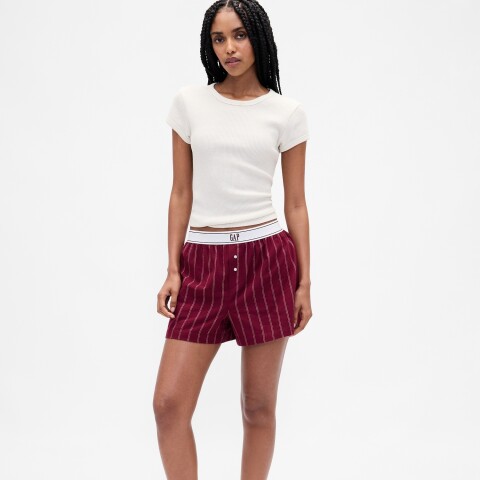 FLANNEL BOXER SHORT BURGUNDY STRIPE