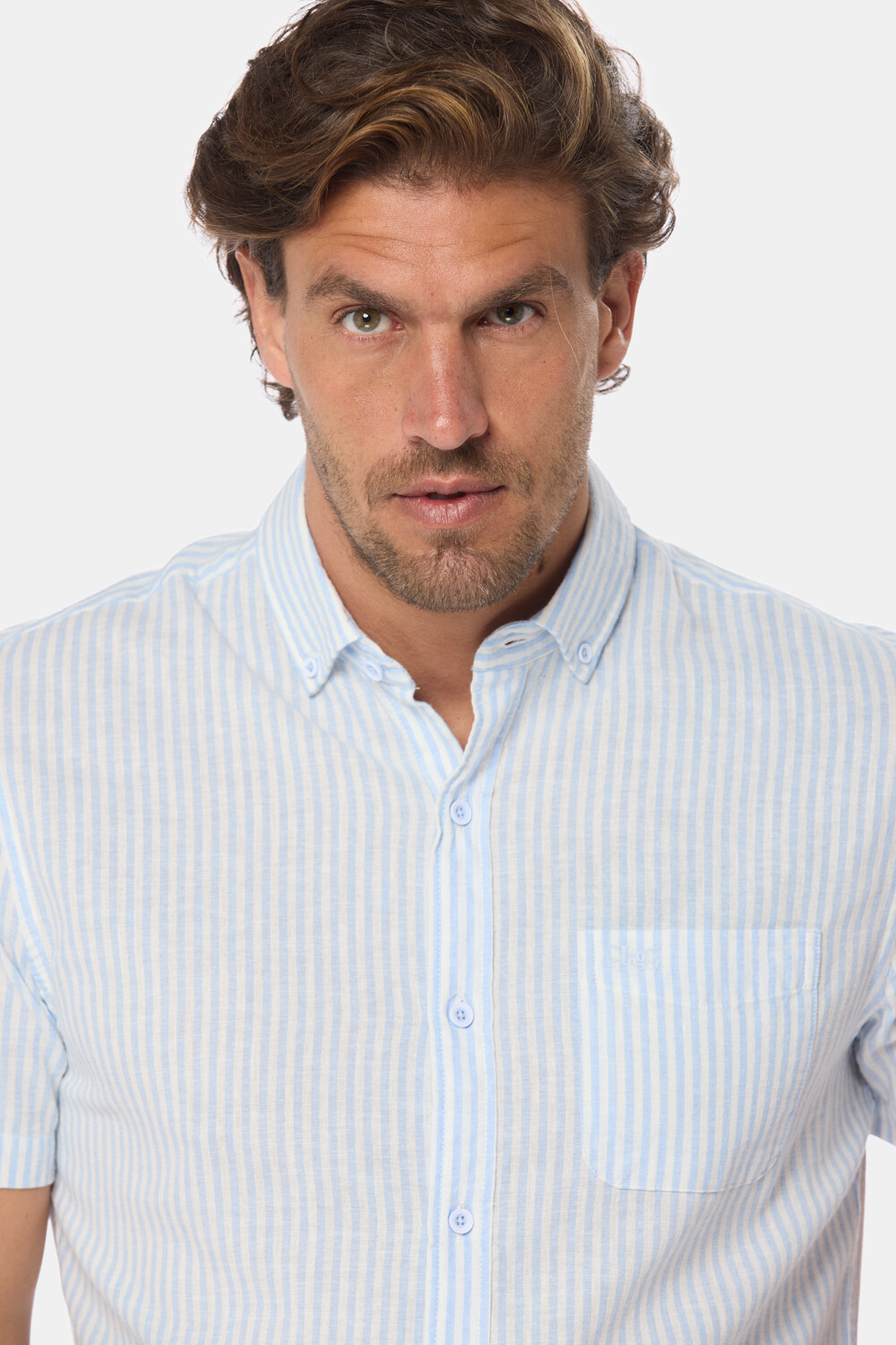 CAMISA DE LINO RAYADA Azul