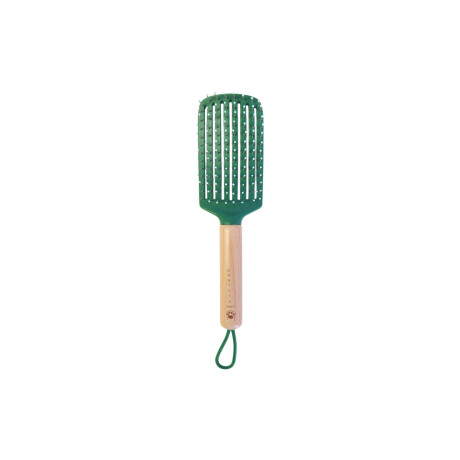 Peine cepillo con mango madera y cuerdita Verde