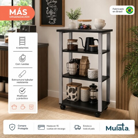 Carro Auxiliar Multiuso Tubular Negro Mate Texturizado MDF de15/22mm con Ruedas Carro Auxiliar Multiuso Tubular Negro Mate Texturizado MDF de15/22mm con Ruedas