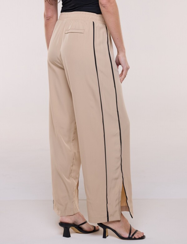Pantalón Wide Leg Con Franjas Deportivas TOSTADO
