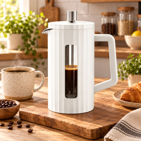 Cafetera Prensa Francesa 1000ml Vidrio Borosilicato Blanco