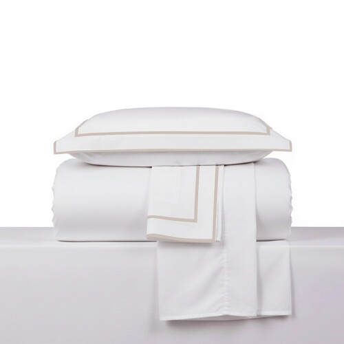 Juego de Sabana 1 Plaza Basic Color Block 200 Hilos - Pilar Blanco/Beige