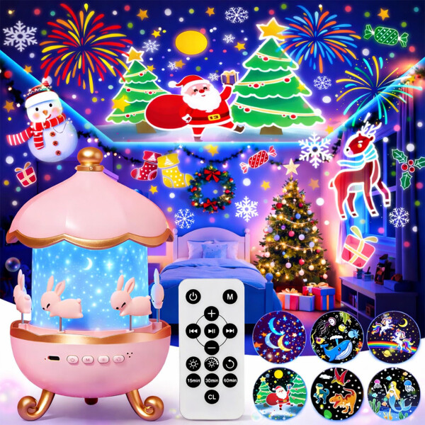 Lámpara Veladora Proyectora Conejo Recargable Control Remoto Color Rosa