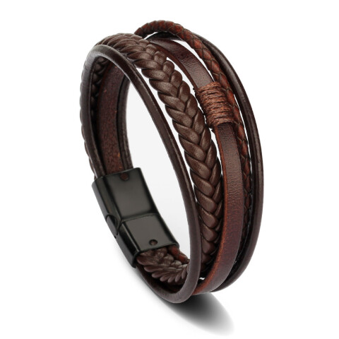Pulsera de cuero para hombre color marrón oscuro Pulsera De Cuero Para Hombre Color Marrón Oscuro