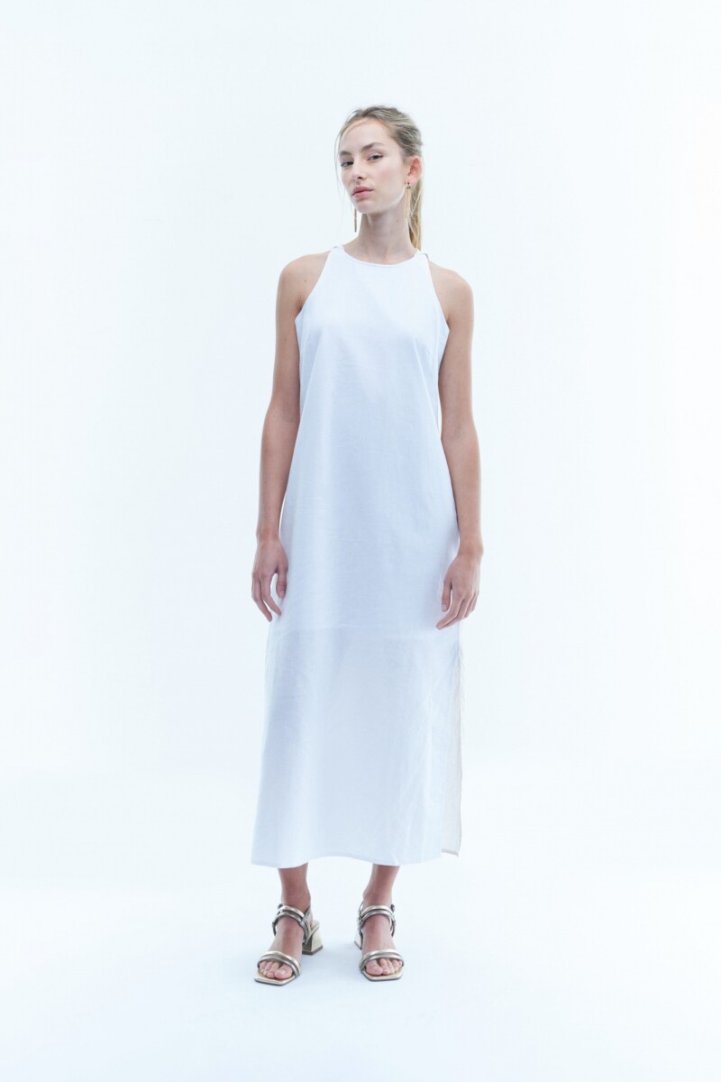 Maxi vestido de lino metalizado - blanco 