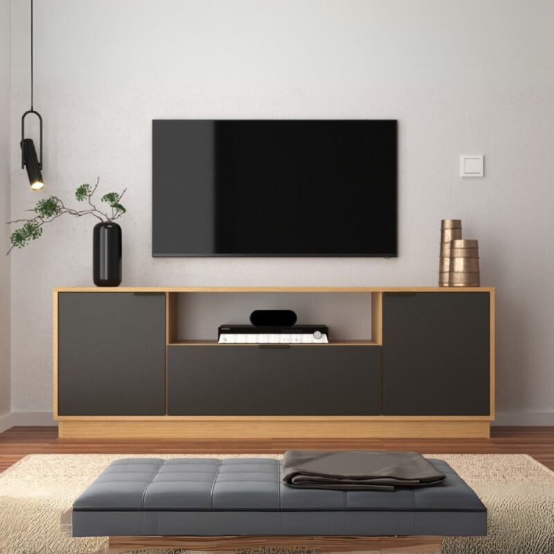 Rack Tv 75 Pulgadas Living Modular Nogal / Grafito Marrón
