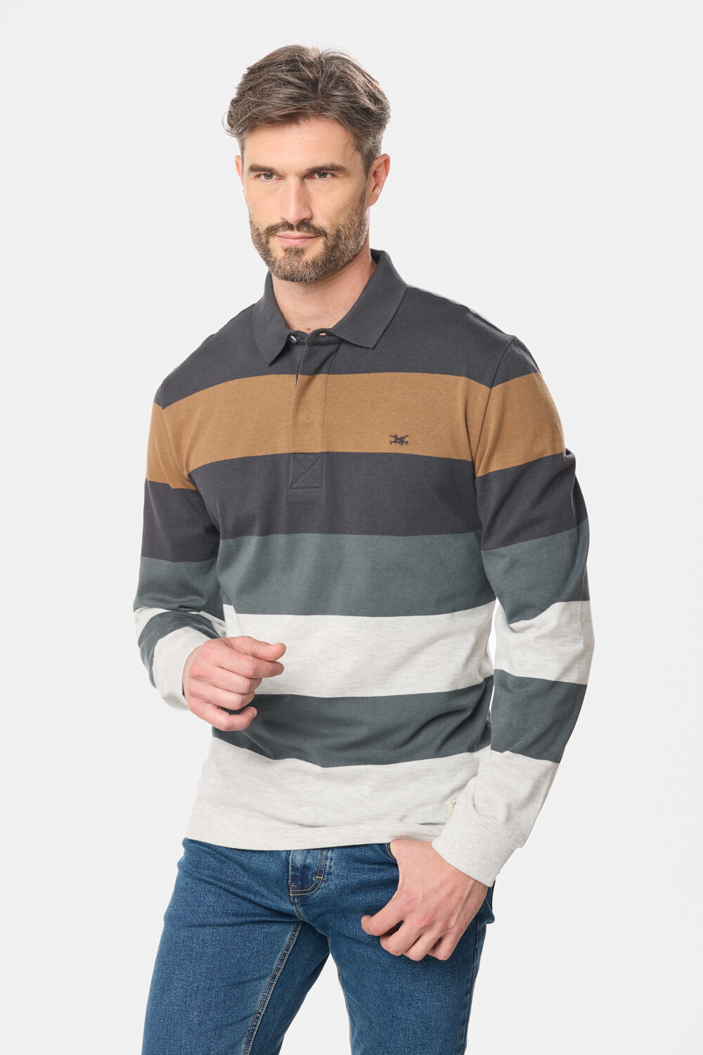 POLO JERSEY RAYADA Gris