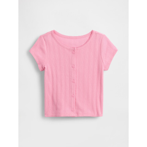 SS POINTELLE BTN FRNT TEE MAY PINK