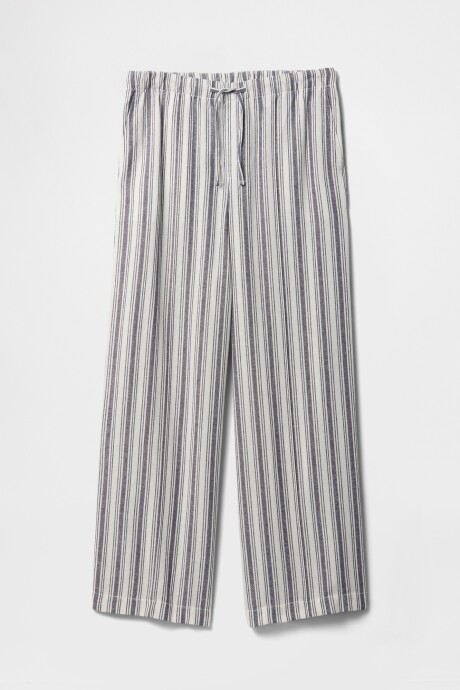 Pantalón De Lino Mujer Blue White Stripe