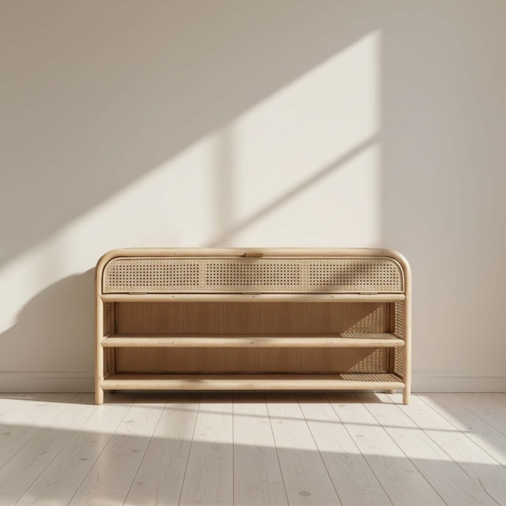 CÓMODA ZAPATERA RATTAN-Y-MADERA NATURAL-BEIGE CALGARY
