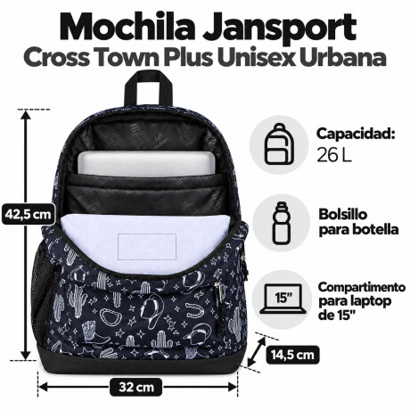 Mochila Escolar p/ Laptop Jansport Cross Town Plus Original Black Black White