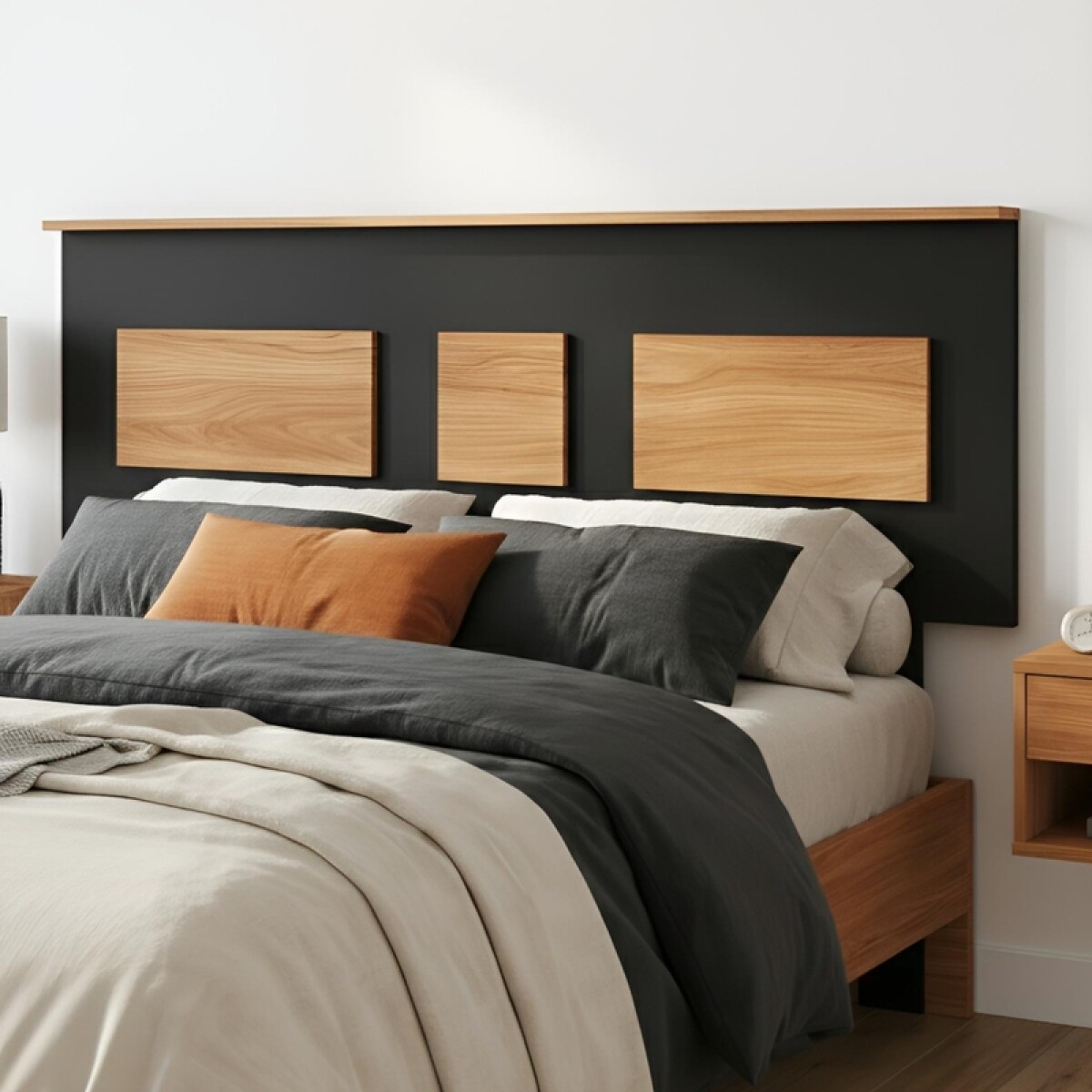 Respaldo de Cama Nordik – MDP Premium con Apliques (160 cm) - Negro / Cinamomo 