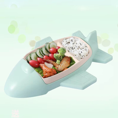 Set Comida Bebé Diseño Avión Plato c/ Divisiones en Plástico Verde