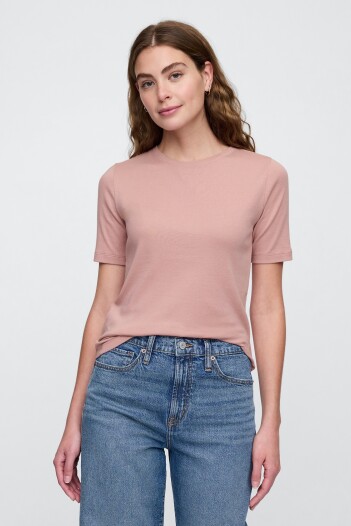 Remera Rib Cuello Redondo Mujer Antique Pink