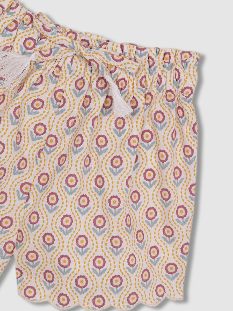 Bombacho Estampado Con Cordones Blanco