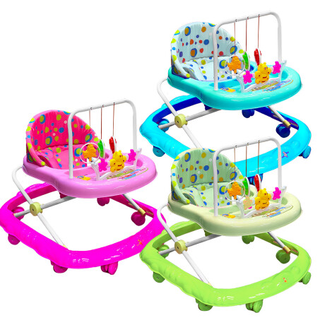 Andador Caminador Plegable P/ Bebé Didáctico + Babero Rosa