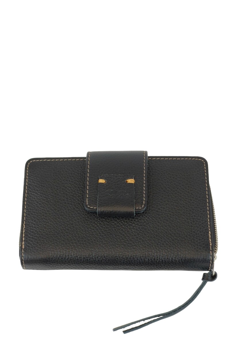 Monedero con tarjetero y costura a mano Negro