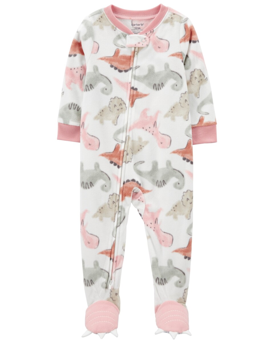 Pijama uno pieza de micropolar, con pie, diseño dinos. Talles 2-5T 