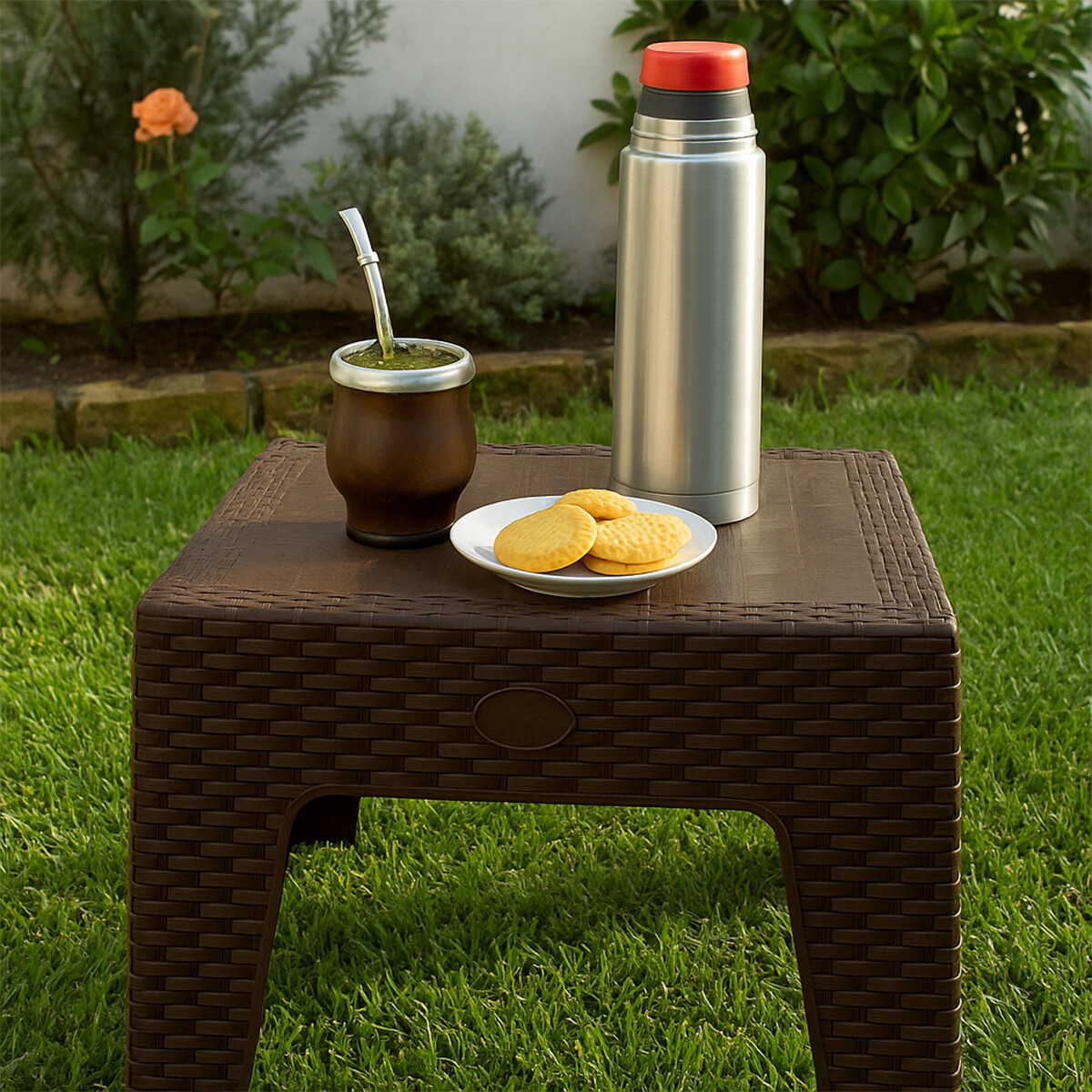 Mesa Ratona Simil Ratan Para Exteriores - Marrón 