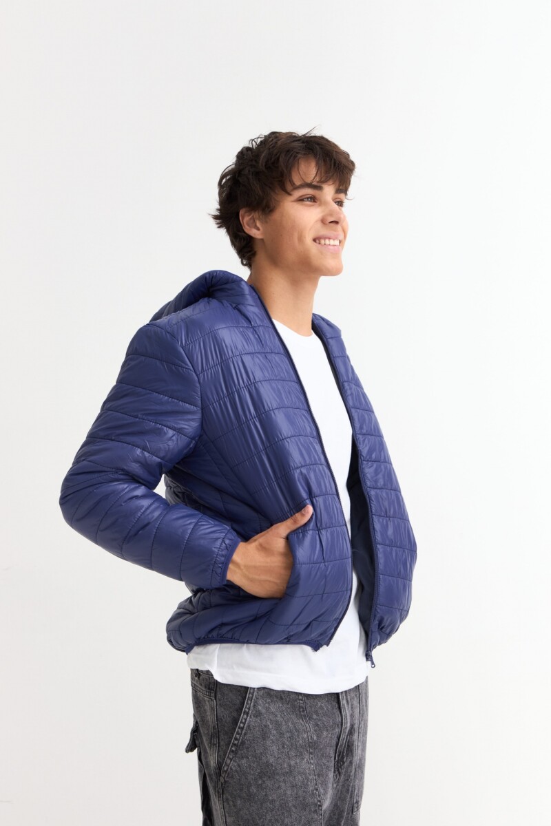 Campera puffer básica con capucha AZUL MARINO