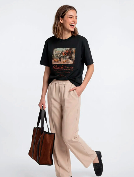 PANTALÓN RECTO DE TELA - BEIGE BEIGE