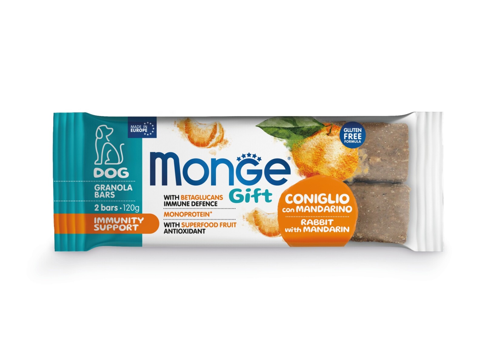 Monge Gift Granola Bars Inmunity Support Rabbit & Mandarin 120 gr - Monge Gift Granola Bars Inmunity Support Rabbit & Mandarin 120 Gr 