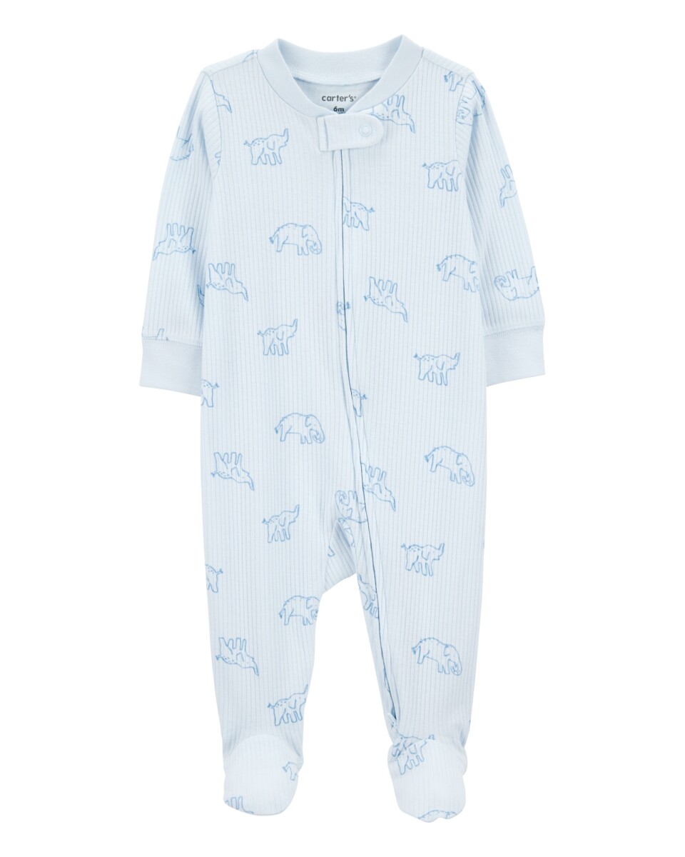 Pijama una pieza de algodón acanalado, con pie, diseño elefantes 
