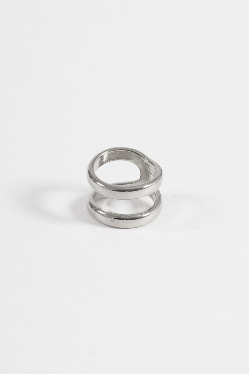 Anillo acero doble plateado