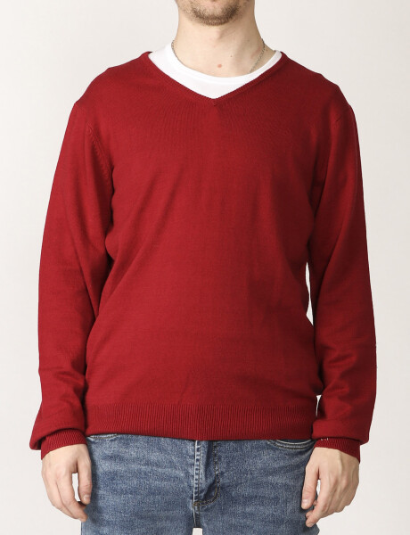 Sweater V Harrington Label Rojo Oscuro
