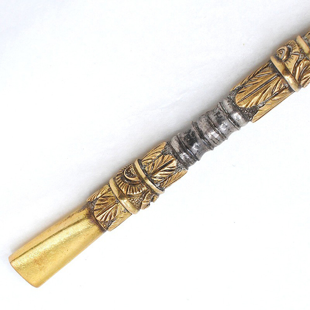 Bombilla Antigua Larga En Plata Y Oro. Excelente Trabajo De Plateria Bombilla Antigua Larga En Plata Y Oro. Excelente Trabajo De Plateria