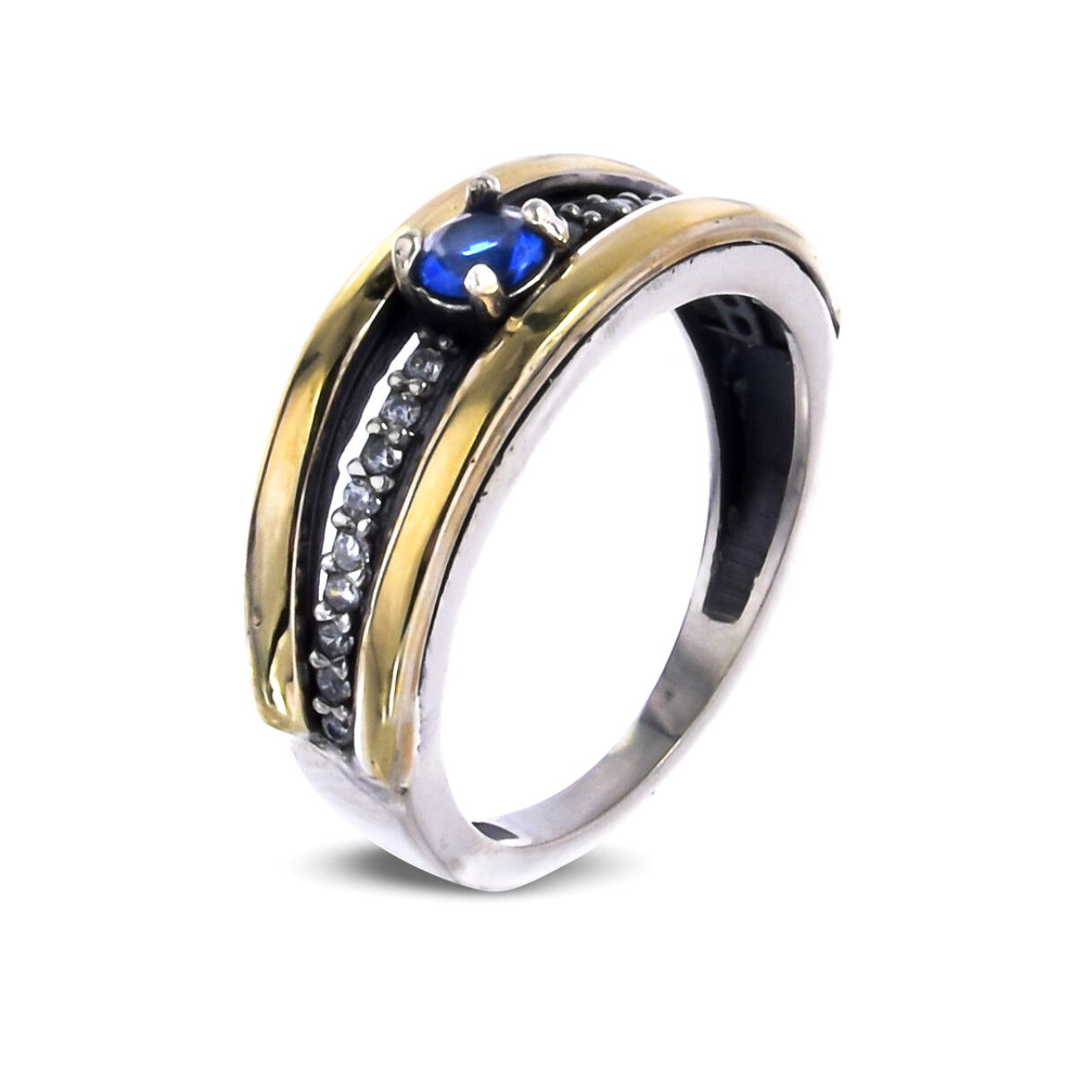 Anillo de plata 925, double en oro 18 ktes y circonias. 