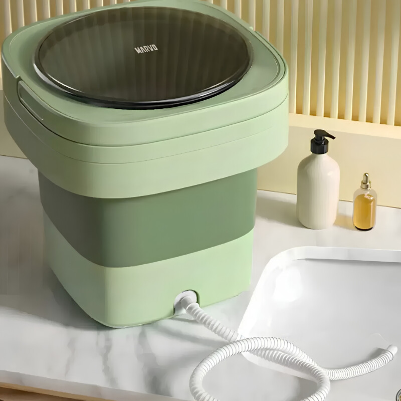 Mini Lavadora Marvo Portátil Pleg. C/Cesto Centrif. 9L Verde