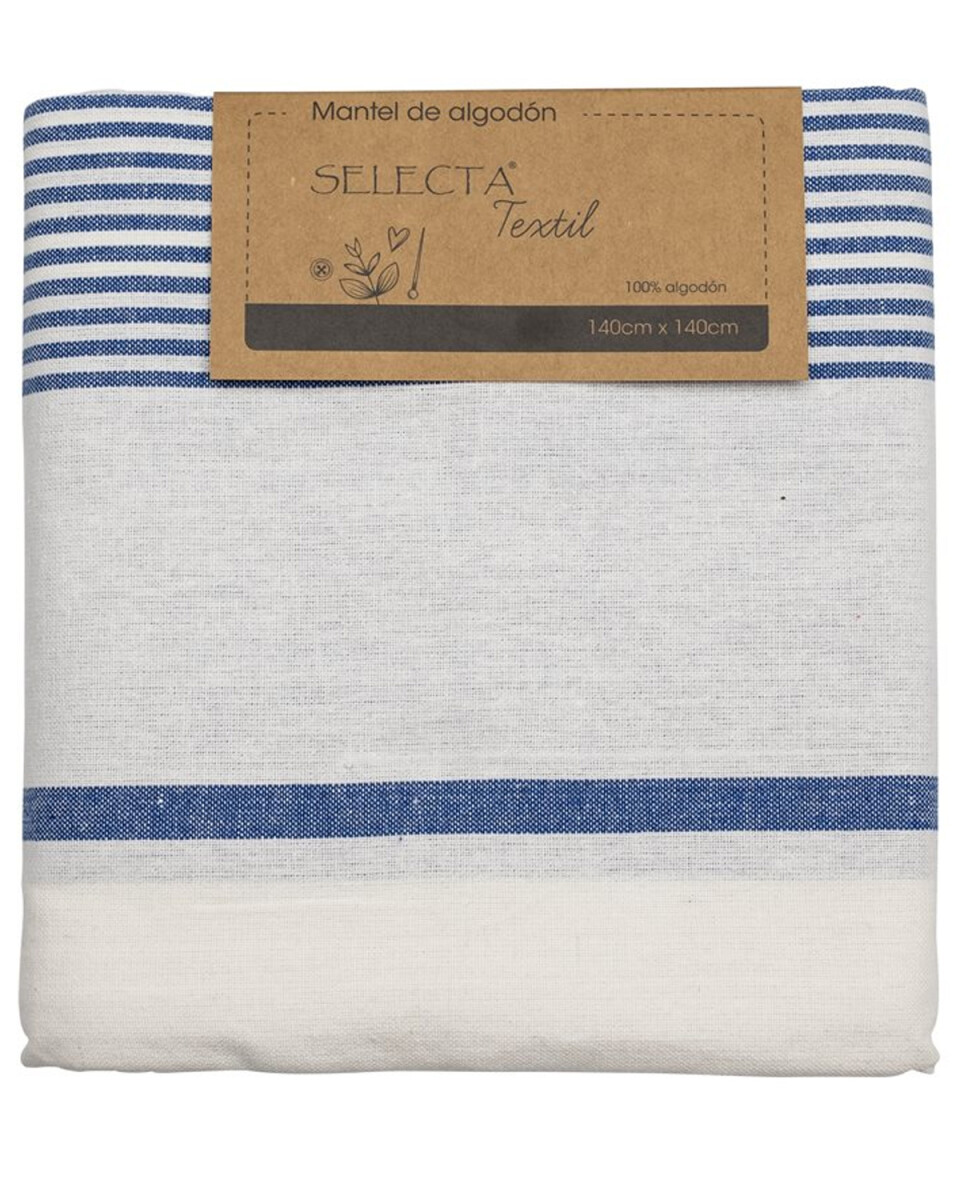 Mantel cuadrado Selecta en algodón 140x140cm - Blanco/azul 